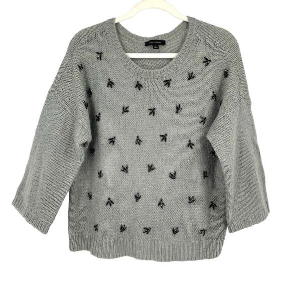 Ann Taylor Wool Blend Knit Sweater Gray Black Rhinestones Size Small - Picture 7 of 7